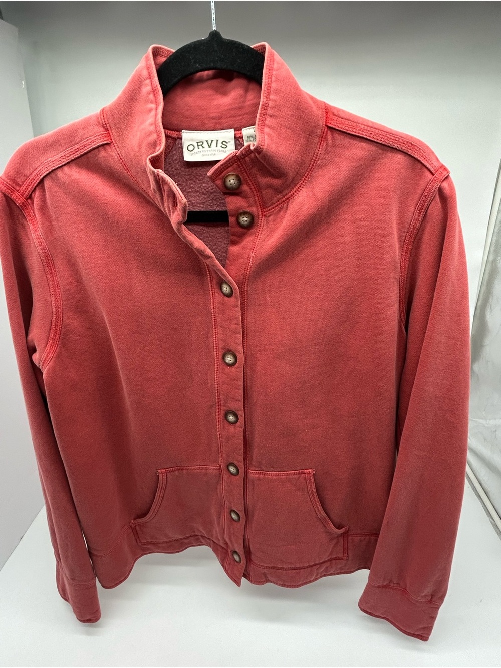 Orvis Women's Coral-Red Button Front Bomber Jacket Large
